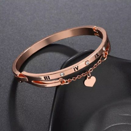 Rose Gold Plated Roman Numbers engraved Stone Studded Korean Bracelet For Women and Girls - VAIRAVI