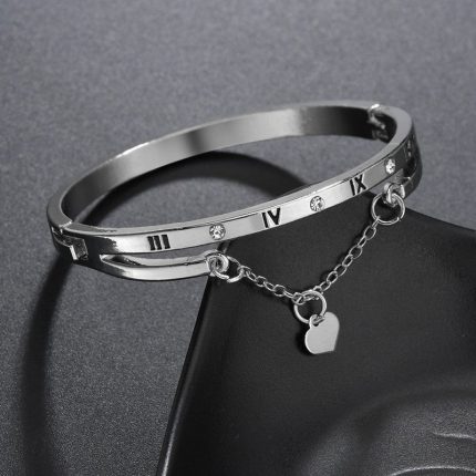 Silver Plated Roman Numbers engraved Stone Studded Korean Bracelet For Women and Girls - VAIRAVI