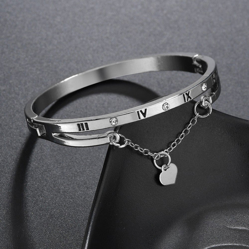 Silver Plated Roman Numbers engraved Stone Studded Korean Bracelet For Women and Girls - VAIRAVI Silver Plated Roman Numbers engraved Stone Studded Korean Bracelet For Women and Girls - VAIRAVI