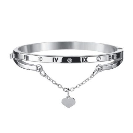 Silver Plated Roman Numbers engraved Stone Studded Korean Bracelet For Women and Girls - VAIRAVI