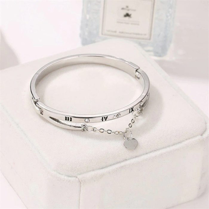 Silver Plated Roman Numbers engraved Stone Studded Korean Bracelet For Women and Girls - VAIRAVI