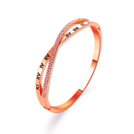 Rose Gold Plated Roman Numbers engraved Stone Studded Korean Bracelet For Women and Girls - VAIRAVI