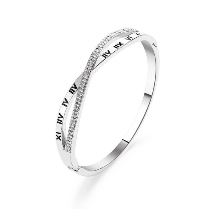 Silver Plated Roman Numbers engraved Stone Studded Korean Bracelet For Women and Girls - VAIRAVI