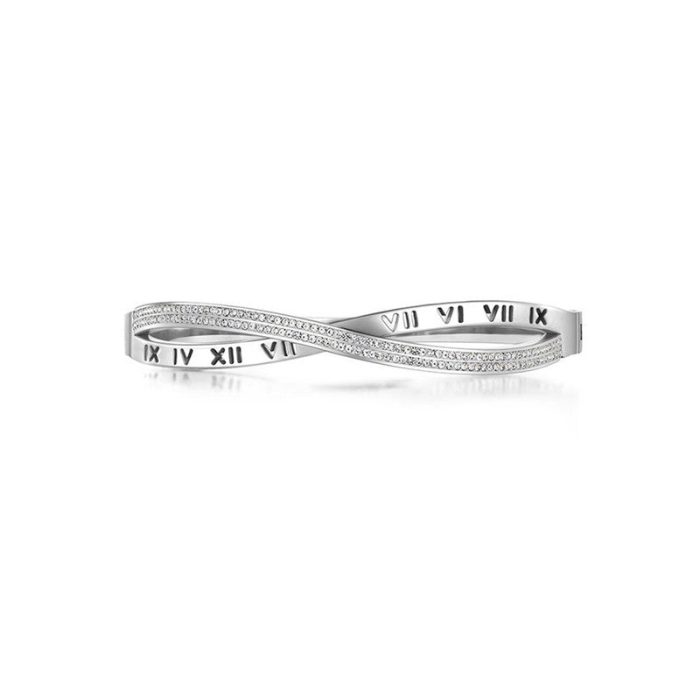 Silver Plated Roman Numbers engraved Stone Studded Korean Bracelet For Women and Girls - VAIRAVI