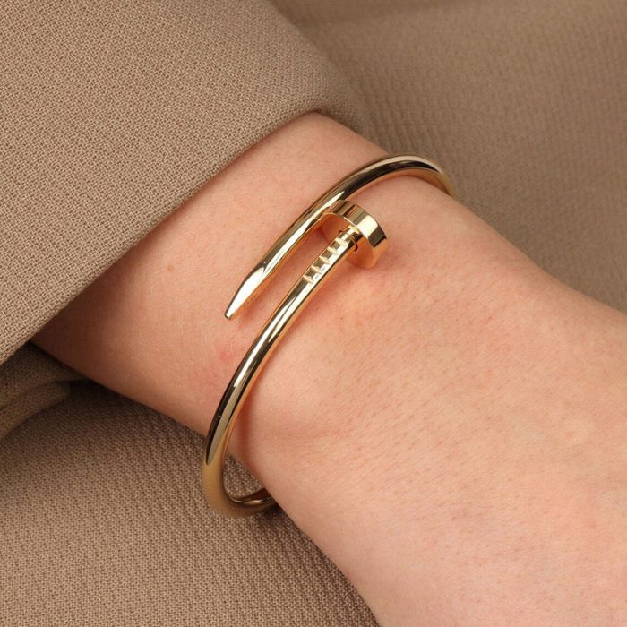 Stainless Steel Gold Plated Stainless Steel Anti Tarnish Nail Bracelet For Women - VAIRAVI