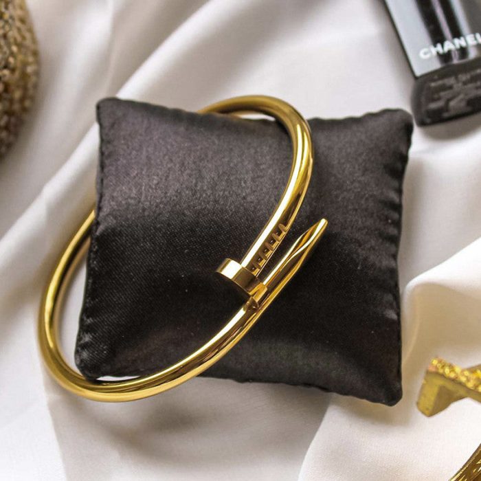Stainless Steel Gold Plated Stainless Steel Anti Tarnish Nail Bracelet For Women - VAIRAVI