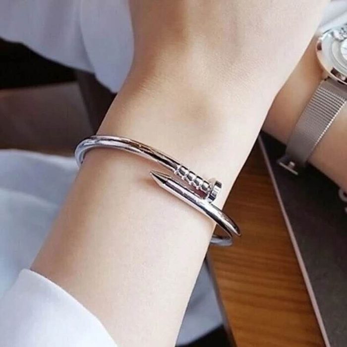 Stainless Steel Silver Plated Stainless Steel Anti Tarnish Nail Bracelet For Women - VAIRAVI