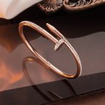 Stainless Steel Rose Gold Plated Stainless Steel AD Studded Nail Bracelet For Women - VAIRAVI