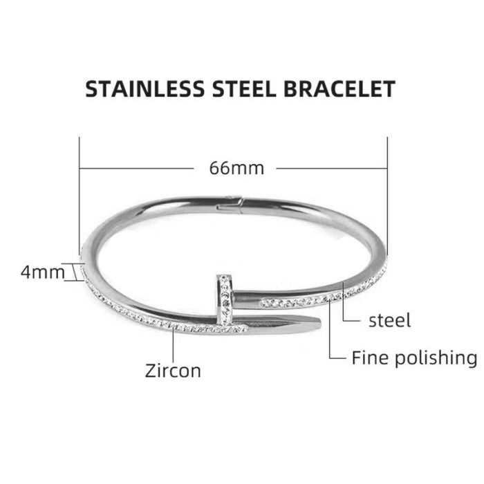 Stainless Steel Silver Plated Stainless Steel Anti Tarnish AD Studded Nail Bracelet For Women - VAIRAVI