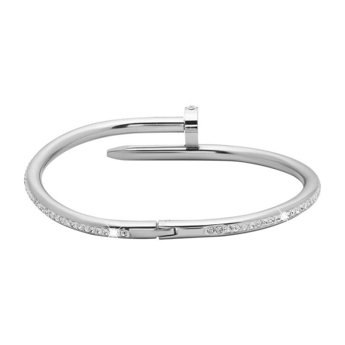 Stainless Steel Silver Plated Stainless Steel Anti Tarnish AD Studded Nail Bracelet For Women - VAIRAVI