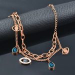 Stainless Steel Rose Gold Plated Stainless Steel Crystal Studded Evil Eye Bracelet For Women - VAIRAVI
