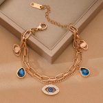 Stainless Steel Rose Gold Plated Stainless Steel Crystal Studded Evil Eye Bracelet For Women - VAIRAVI