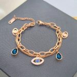Stainless Steel Rose Gold Plated Stainless Steel Crystal Studded Evil Eye Bracelet For Women - VAIRAVI