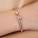 Stainless Steel Rose Gold Plated Butterfly inspired American Diamond Studded Bracelet For Women - VAIRAVI