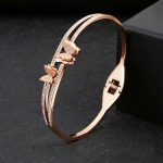 Stainless Steel Rose Gold Plated Butterfly inspired American Diamond Studded Bracelet For Women - VAIRAVI