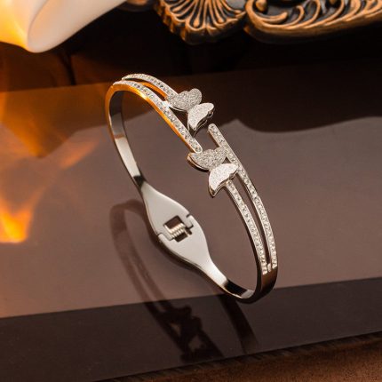 Stainless Steel Silver Plated Butterfly inspired American Diamond Studded Anti-Tarnish Bracelet For Women - VAIRAVI