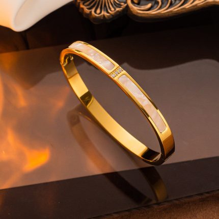 Stainless Steel Gold Plated Mother of Pearls Contemporary Anti-Tarnish Bracelet For Women - VAIRAVI