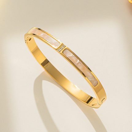 Stainless Steel Gold Plated Mother of Pearls Contemporary Anti-Tarnish Bracelet For Women - VAIRAVI