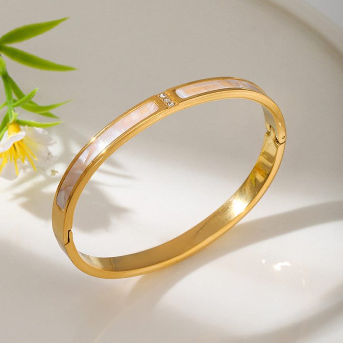 Stainless Steel Gold Plated Mother of Pearls Contemporary Anti-Tarnish Bracelet For Women - VAIRAVI