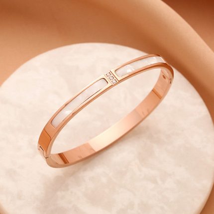 Stainless Steel Rose Gold Plated Mother of Pearls Contemporary Bracelet For Women - VAIRAVI