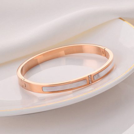 Stainless Steel Rose Gold Plated Mother of Pearls Contemporary Bracelet For Women - VAIRAVI