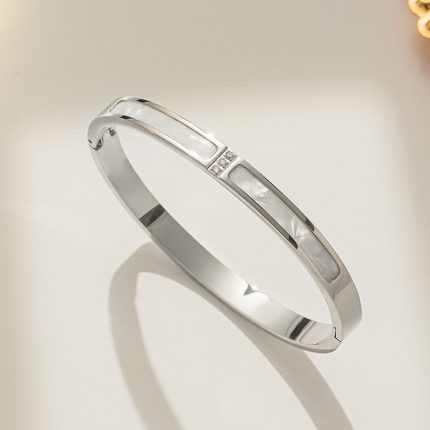 Stainless Steel Silver Plated Mother of Pearls Contemporary Anti-Tarnish Bracelet For Women - VAIRAVI