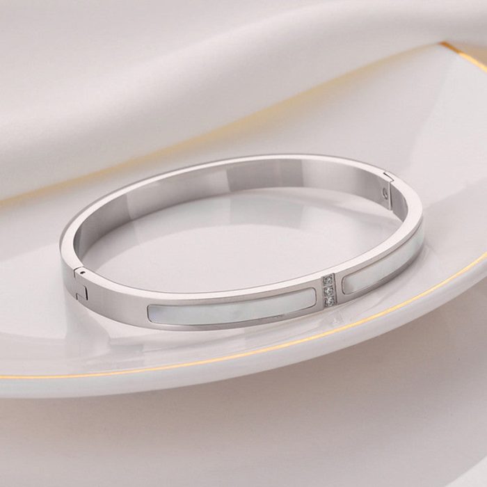 Stainless Steel Silver Plated Mother of Pearls Contemporary Anti-Tarnish Bracelet For Women - VAIRAVI