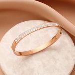 Stainless Steel Rose Gold Plated Triple Lines American Diamond Contemporary Bracelet For Women - VAIRAVI