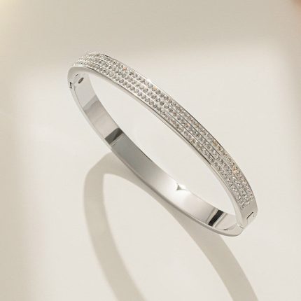 Stainless Steel Silver Plated Triple Lines American Diamond Contemporary Anti-Tarnish Bracelet For Women - VAIRAVI