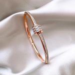 Stainless Steel Rose Gold Plated American Diamond Studded Bangle Style Bracelet For Women - VAIRAVI