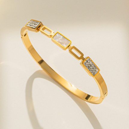 Stainless Steel Gold Plated Mother of Pearls Geometric Anti-Tarnish Bracelet For Women - VAIRAVI