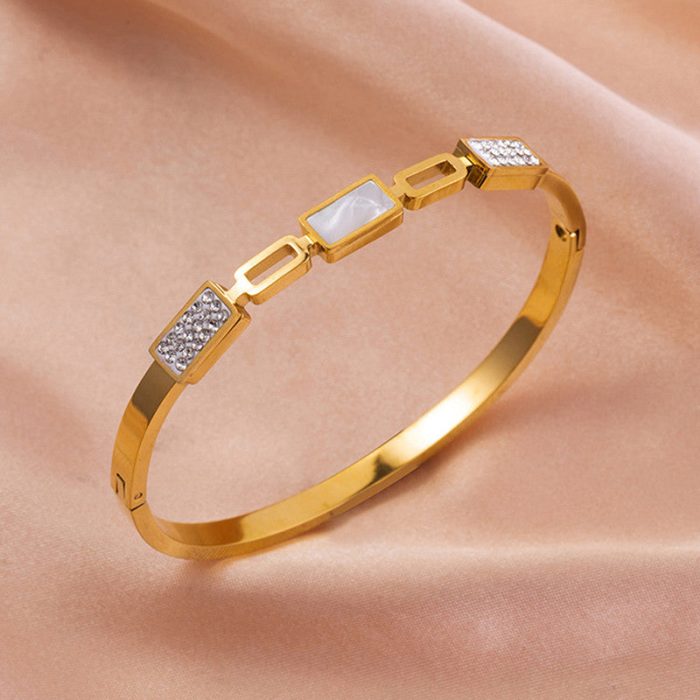 Stainless Steel Gold Plated Mother of Pearls Geometric Anti-Tarnish Bracelet For Women - VAIRAVI