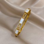 Stainless Steel Gold Plated Mother of Pearls Geometric Anti-Tarnish Bracelet For Women - VAIRAVI