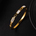 Stainless Steel Gold Plated Mother of Pearls Geometric Anti-Tarnish Bracelet For Women - VAIRAVI