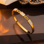 Stainless Steel Gold Plated Mother of Pearls Geometric Anti-Tarnish Bracelet For Women - VAIRAVI
