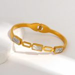 Stainless Steel Gold Plated Mother of Pearls Geometric Anti-Tarnish Bracelet For Women - VAIRAVI