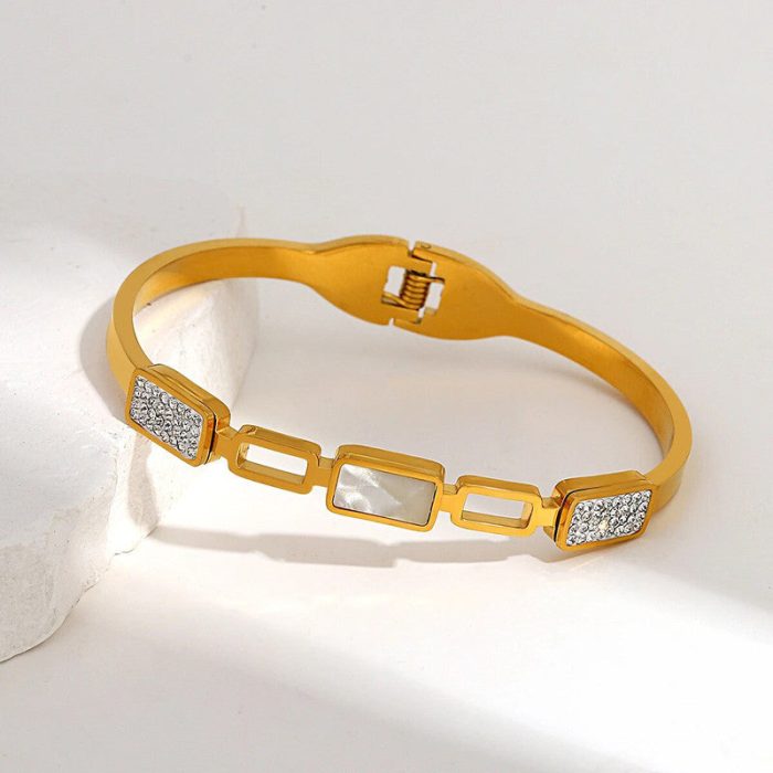 Stainless Steel Gold Plated Mother of Pearls Geometric Anti-Tarnish Bracelet For Women - VAIRAVI