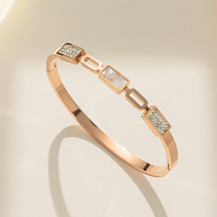 Stainless Steel Rose Gold Plated Mother of Pearls Geometric Bracelet For Women - VAIRAVI