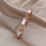 Stainless Steel Rose Gold Plated Mother of Pearls Geometric Bracelet For Women - VAIRAVI