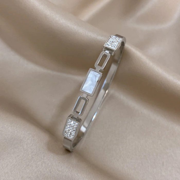Stainless Steel Gold Plated Mother of Pearls Geometric Anti-Tarnish Bracelet For Women - VAIRAVI