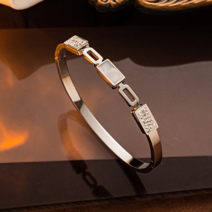 Stainless Steel Gold Plated Mother of Pearls Geometric Anti-Tarnish Bracelet For Women - VAIRAVI