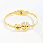 Stainless Steel Gold Plated Mother of Pearls Dual Flower Openable Floral Anti-Tarnish Bracelet For Women - VAIRAVI