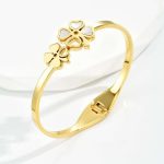 Stainless Steel Gold Plated Mother of Pearls Dual Flower Openable Floral Anti-Tarnish Bracelet For Women - VAIRAVI