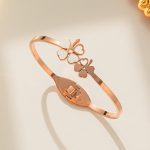 Stainless Steel Rose Gold Plated Mother of Pearls Dual Flower Openable Floral Bracelet For Women - VAIRAVI