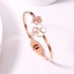 Stainless Steel Rose Gold Plated Mother of Pearls Dual Flower Openable Floral Bracelet For Women - VAIRAVI