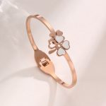 Stainless Steel Rose Gold Plated Mother of Pearls Dual Flower Openable Floral Bracelet For Women - VAIRAVI