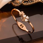 Stainless Steel Rose Gold Plated Mother of Pearls Dual Flower Openable Floral Bracelet For Women - VAIRAVI
