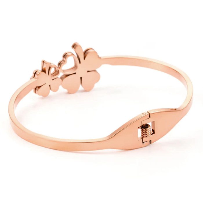 Stainless Steel Rose Gold Plated Mother of Pearls Dual Flower Openable Floral Bracelet For Women - VAIRAVI