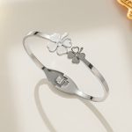 Stainless Steel Silver Plated Mother of Pearls Dual Flower Openable Floral Anti-Tarnish Bracelet For Women - VAIRAVI