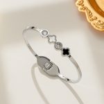 Stainless Steel Silver Plated Mother of Pearls Leaf Clover Anti-Tarnish Bracelet For Women - VAIRAVI